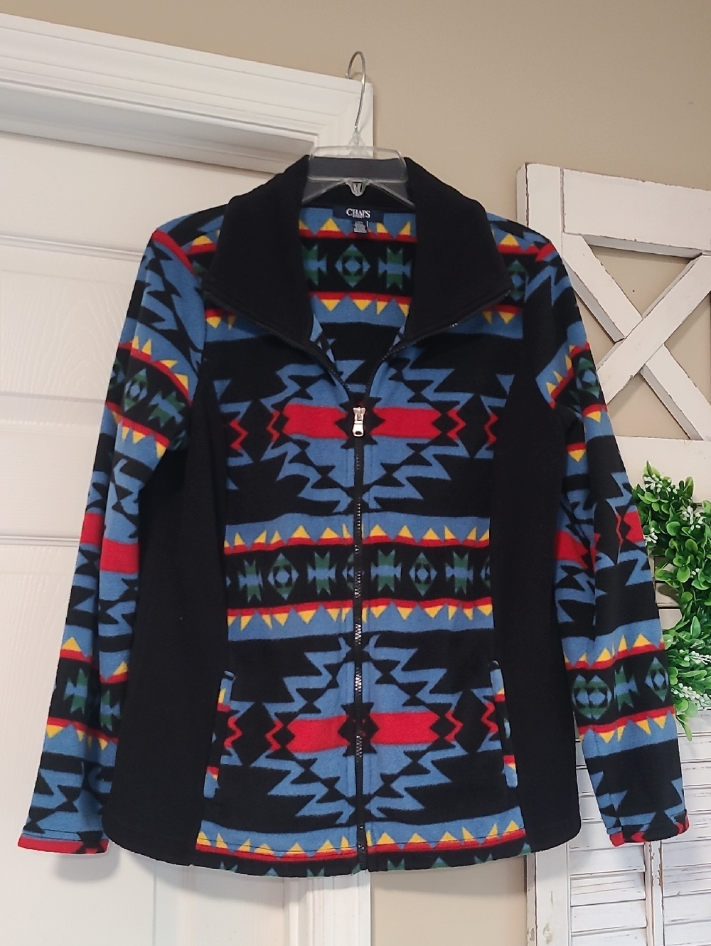Aztec Fleece Jacket Women’s Lg Sport Western Tribal Chaps Zip Up Soft Fleece